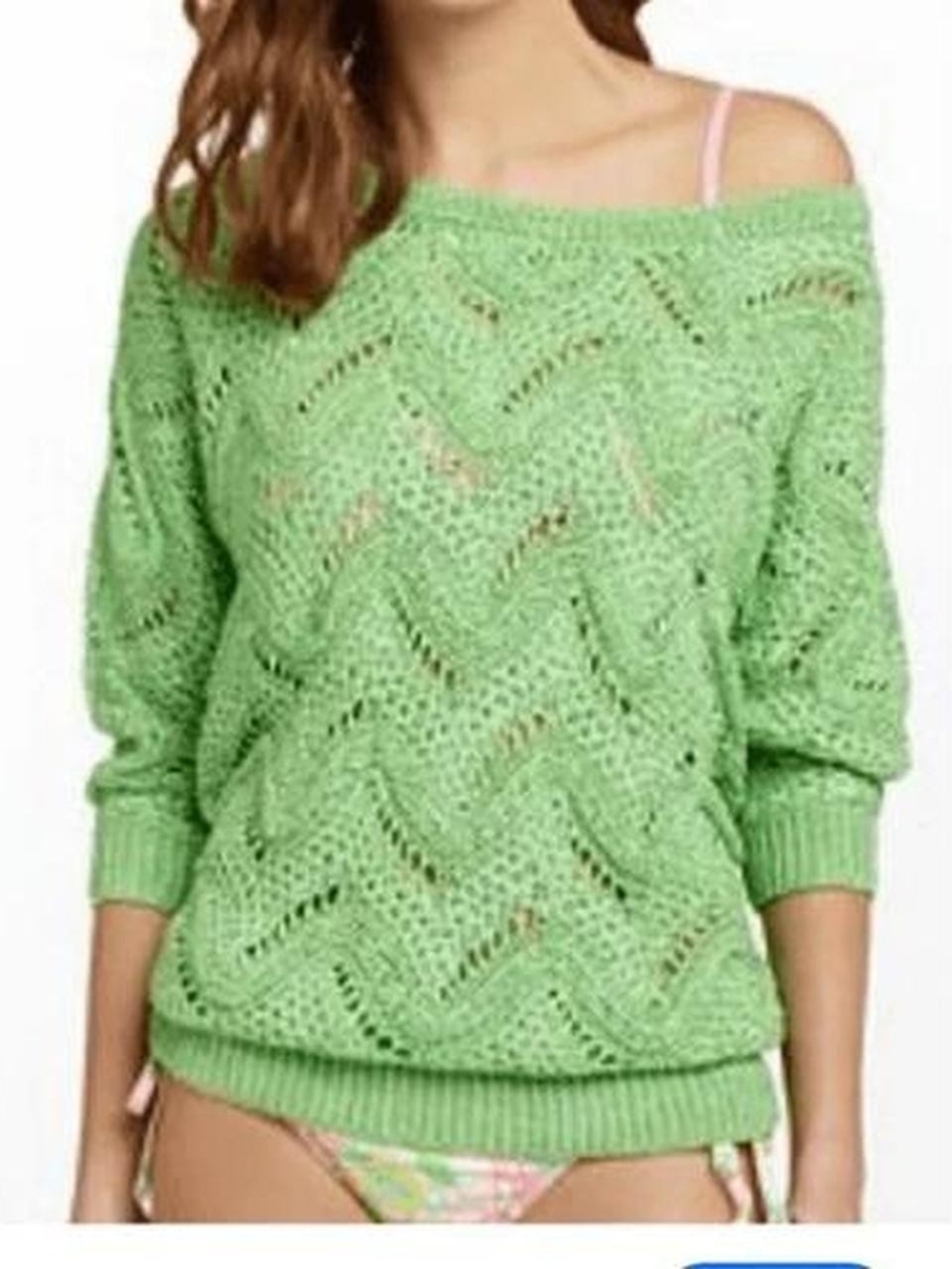 Lilly Pulitzer Larissa Tunic Sweater Off-Shoulder Crochet Open Knit Women M/L